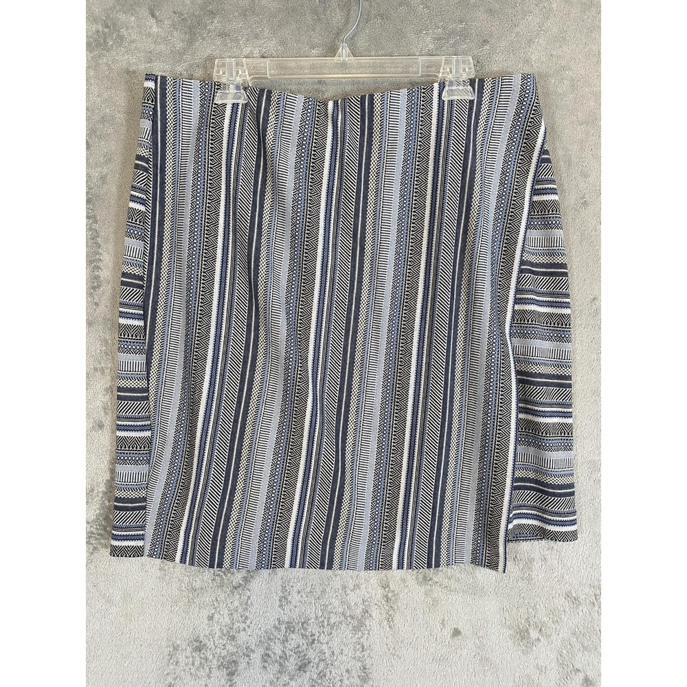J Jill Skirt Womens Large Black‎ Blue Geometric Stripe Pull On Faux Wrap Coastal